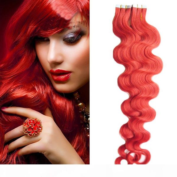 

tape in human hair extensions 100g 40pcs red hair extensions brazilian body wave hair, Black