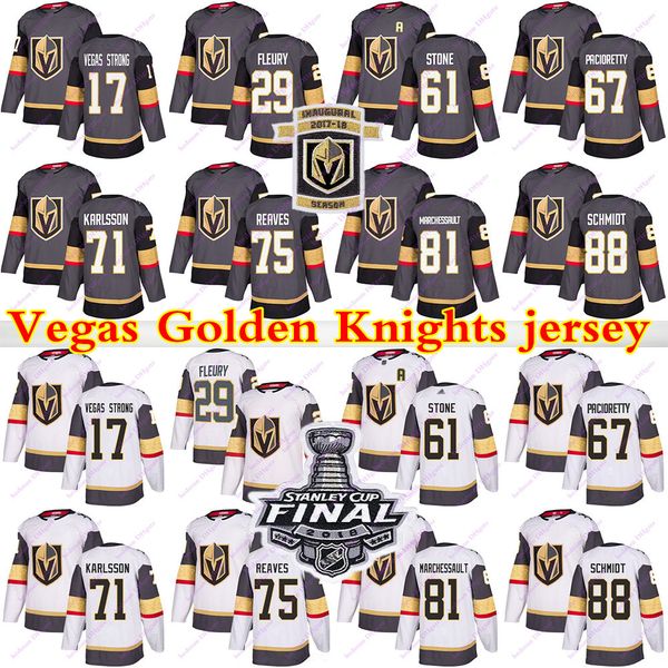 

vegas golden knights jersey 29 marc andre fleury 61 mark stone 75 ryan reaves 71 william karlsson 81 jonathan marchessault hockey jerseys, Black;red