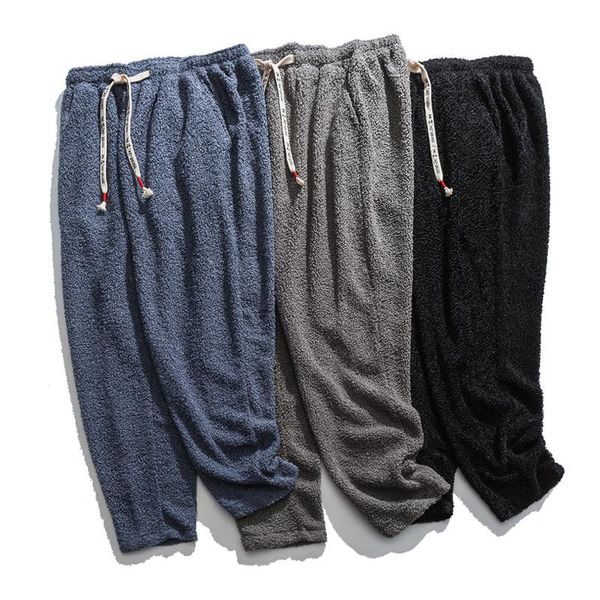 

men's pants neploha thicken warm winter solid color casual woman oversize vintage streetwear chinese style, Black
