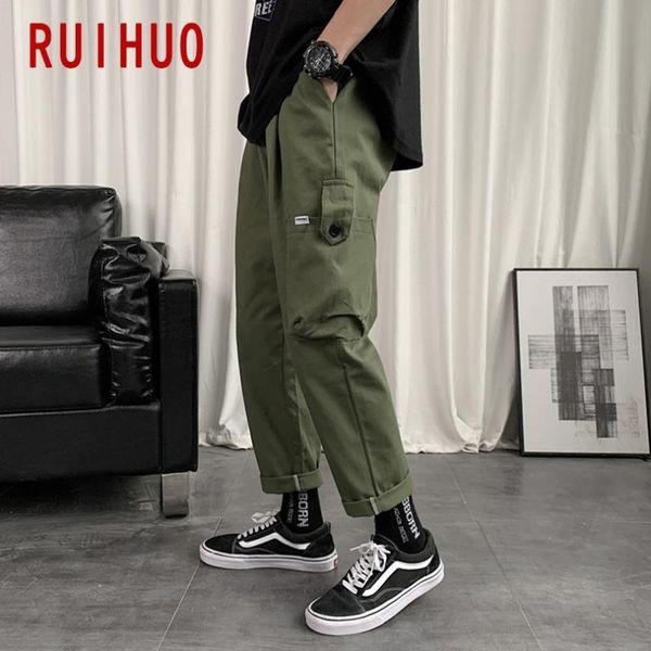 

ruihuo ankle-length mens pants streetwear cargo pants mens clothing joggers men harajuku trousers m-3xl 2020 autumn new, Black