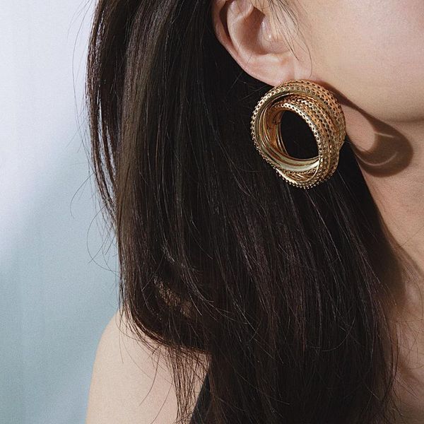 

hoop & huggie metal joker business ring hollow earrings personality twist female, Golden;silver