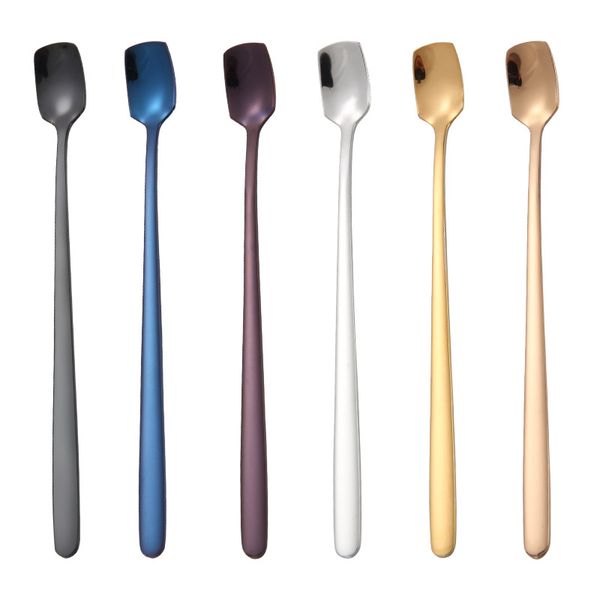 

stainless steel long handle scoops colourful square head spoon teacup coffee ice cream tableware stirring ladle 2 8xh g2