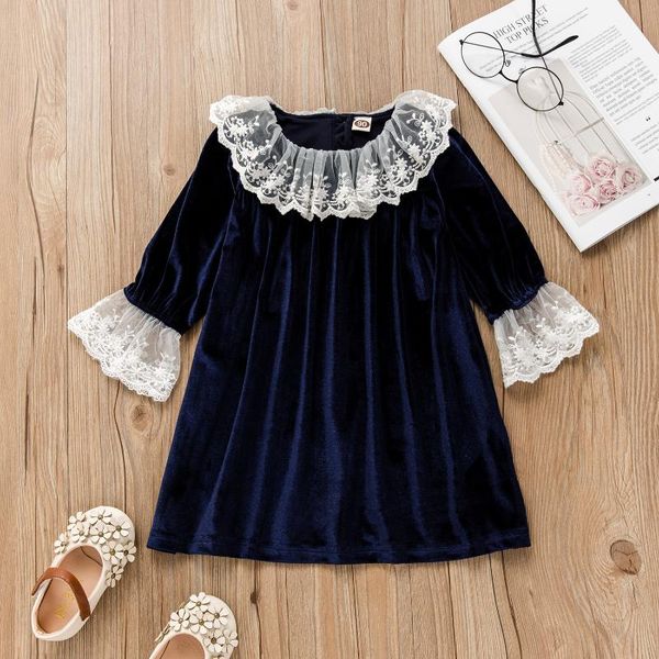 

girl's dresses baby / toddler lace decor velvet long-sleeve dress, Red;yellow