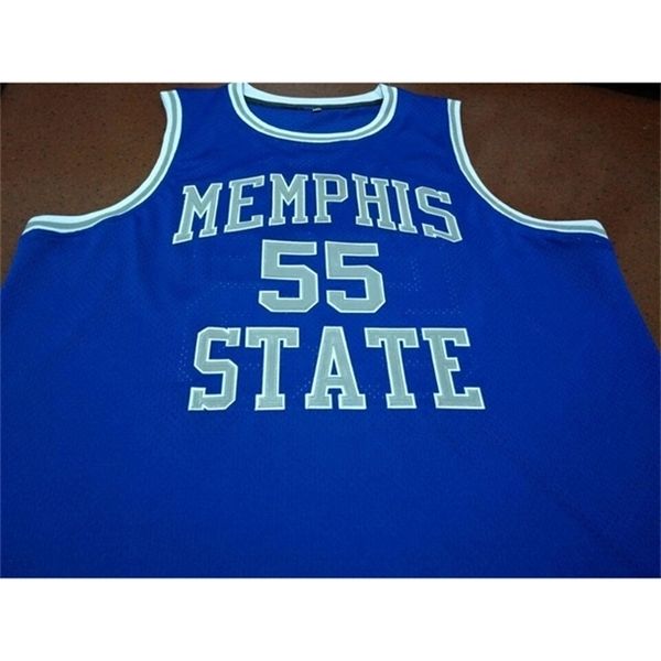 

vintage ms state college blue white jersey #55 lorenzen wright round neck full embroidery size s-4xl or custom any name or number jersey, Black