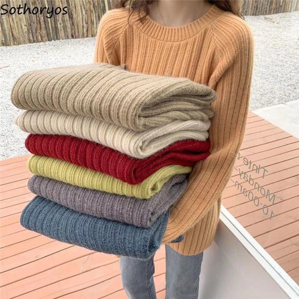 

pullovers women o-neck solid basic kntting sweaters solid 7-color warm autumn winter korean style all-match loose chic fashion1, White;black