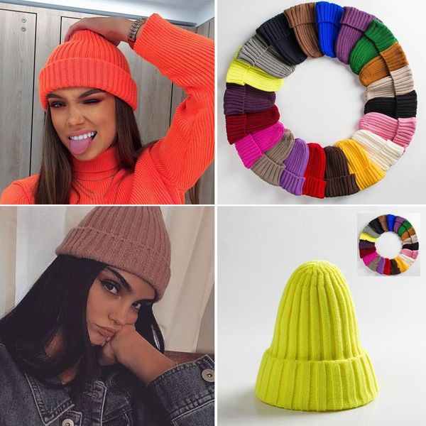 

outdoor hats cappello misto cotone solido caldo morbido hip hop cappelli lavorati a maglia uomo berretti invernali skullies da donna, Black;white