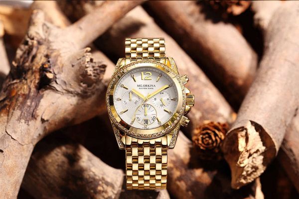

orkina fine steel band watch ouina fashion trend gold belt diamond women's watch casual korean women's watch, Slivery;brown