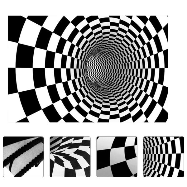 

1pc 3d vision carpet vortex lattice mat 3d decorative carpet abstract ground mat black white visual for dorm home stor