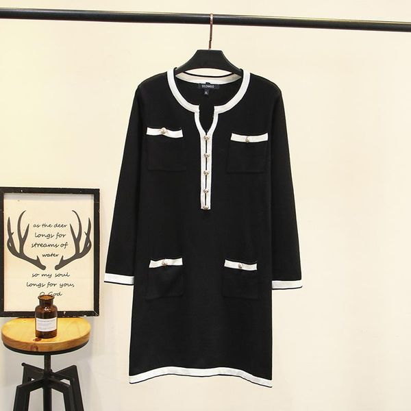 

casual dresses oversize women's autumn slim loose covering yarn knitted chic dress, Black;gray