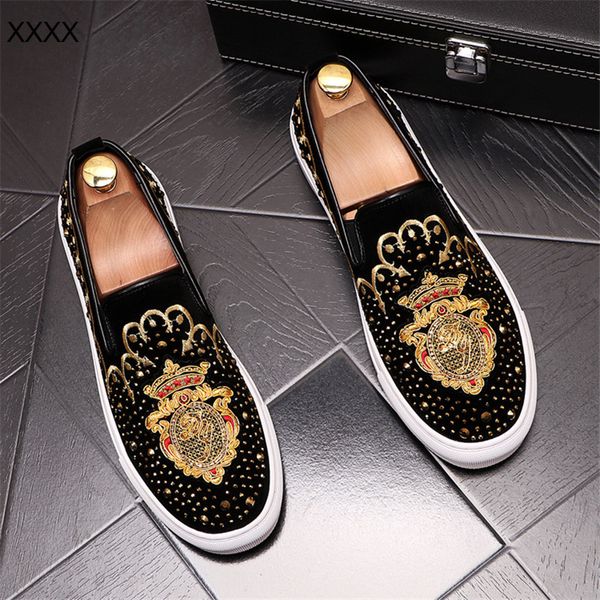 

2021 new fashion men's casual loafers pu leather slip-on dress shoes handmade smoking slipper men flats wedding party shoes us6.5-us10, Black