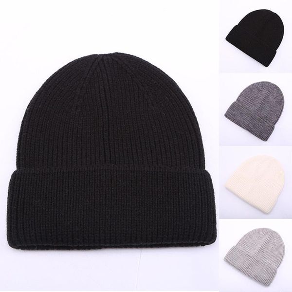 

beanie/skull caps autumn winter solid color real cashmere beanies for woman warm knitted hat wrap head cold roll edge wool cap, Blue;gray