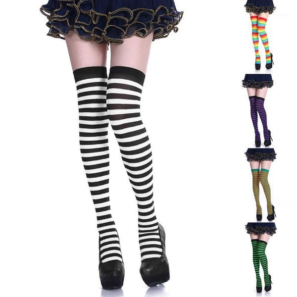 

girls stripe long socks fashion stockings casual thigh high over knee acrylic colour high socks female long knee sock1, Black
