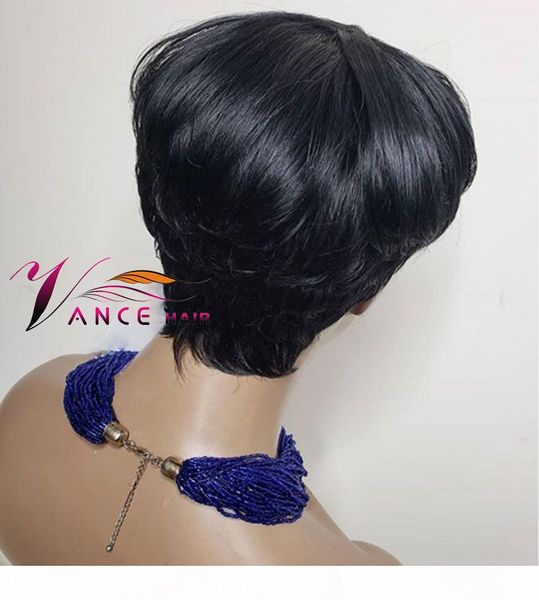 

vancehair full machine wig 150% density short human hair pixie cut layered wigs brazilian remy hair for women, Black;brown