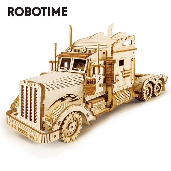 Robotime 1:40 286 pcs clássico diy móvel 3d américa caminhão pesado de madeira puzzle jogo conjunto de brinquedo de montagem para crianças adulto mc502 201218