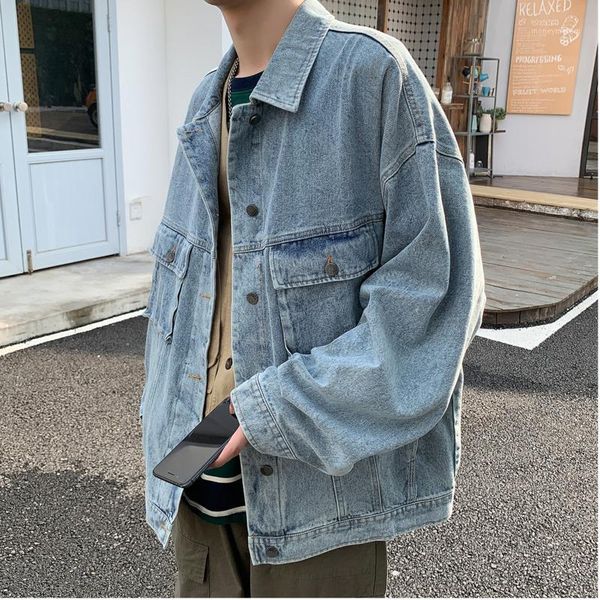 

autumn new denim jacket men fashion washed solid color large pocket denim jacket man streetwear wild hip hop loose bomber1, Black;brown