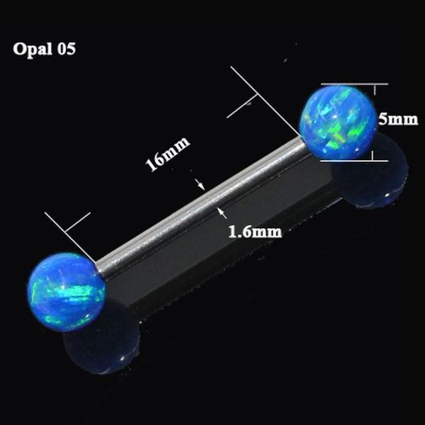 

1pc surgical steel tongue ring piercing opal internally threaded mamilo piercings tongue barbell piercings women jewelry q bbydsz, Silver