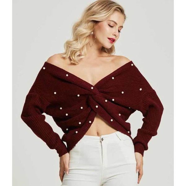 

women's autumn and winter new v-neck pin bead sweater, White;black