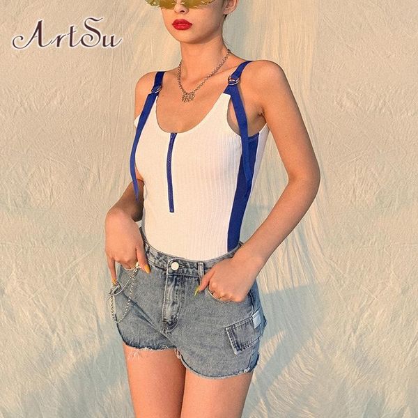 

cotton sleeveless women skinny bodysuit fitness elastic fabric sportswear o-neck backless zipper lowneck asju50196, Black;white