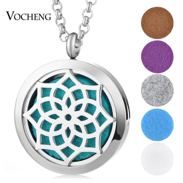 

pendant necklaces 10pcs/lot 30mm 316l stainless steel oil scent locket necklace magnetic full bloom with pads va-268*10, Silver