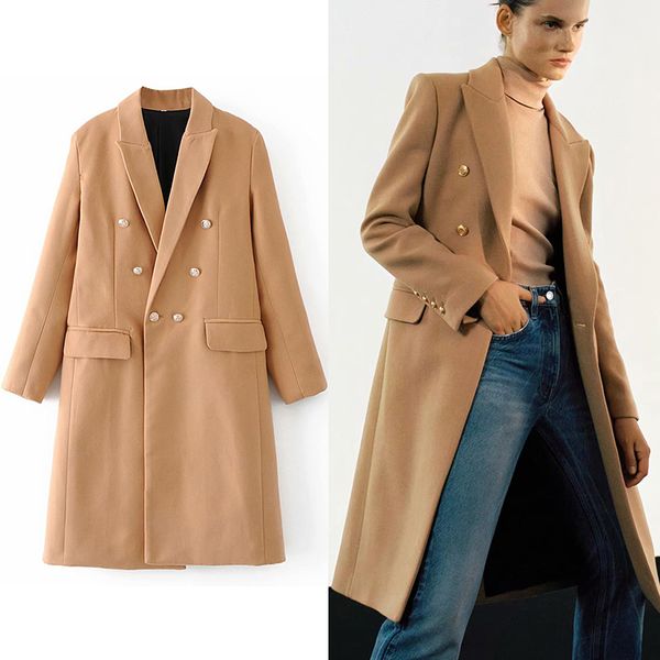 

women's jackets winter female za autumn 2021 casual vintage outwear solid thick warm woolen wool coat, Black