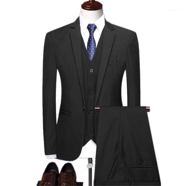 

men's suits & blazers 2021 men's suit jacket trousers vest three piece set chinese style embroidery blazer coat waistcoat szie m-4, White;black