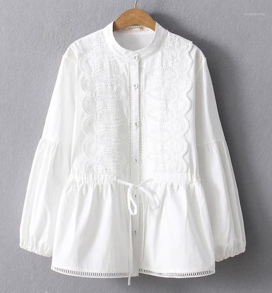 

mori girl chic white shirt embroidery stand collar long sleeve shirt1
