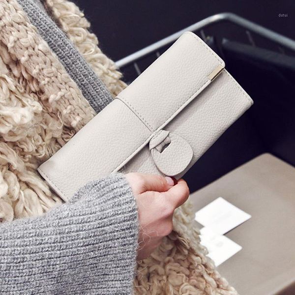 

korean version of the new tri-fold women's pu leather wallet multi-card women's wallet buckle long money clip thin1, Red;black