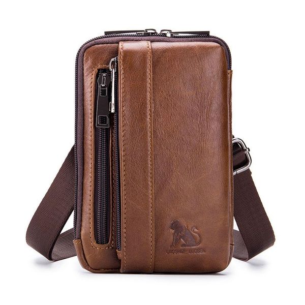 

men's leather waist pack cow leather purse 4.5 5 6.5 inch mobile phone bag