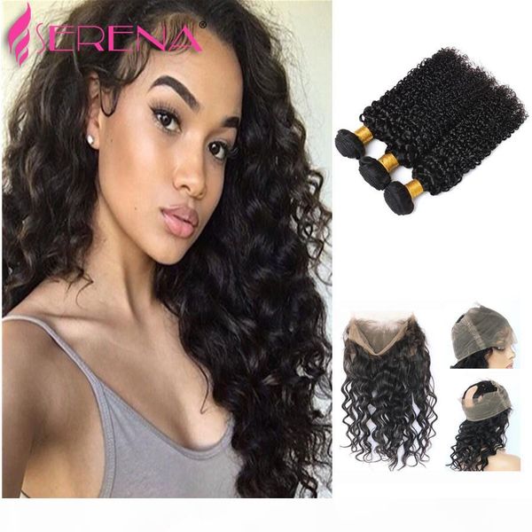 

7a raw indian kinky curly hair 360 lace frontal with bundles kinky curly with closure 3pcs bundles with 360 lace frontal closure, Black;brown