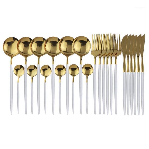 

flatware sets 24pcs/set white gold set stainless steel cutlery knife fork spoon dinnerware tableware cutleries western silverware1