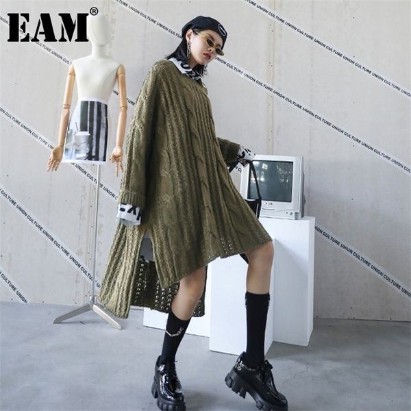 

[eam] irregular big size knitting sweater loose fit round neck long sleeve women pullovers new fashion autumn winter 1z635 201130, White;black