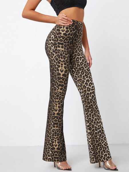 

leopard print flare leg pants g53r#, Black;white