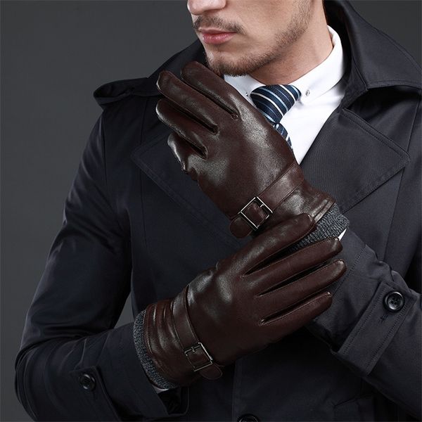 

new leather winter guantes warm sheepskin gloves men leather gloves simple prevent cold gloves for men t200111, Blue;gray