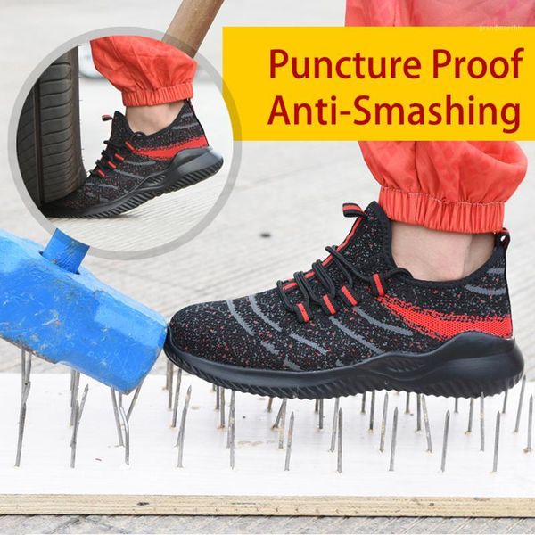 

boots indestructible mens work safety shoes steel toe anti-smashing industrial men outdoor anti-slip breathable mesh sneakers 461, Black
