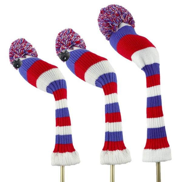 

golf club headcovers driver fairway 3pcs knitting with interchangeable no. tag