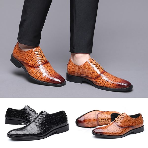 

men's dress leather shoes lace-up business casual leathers shoes men formal wedding oxfords shoe, Black
