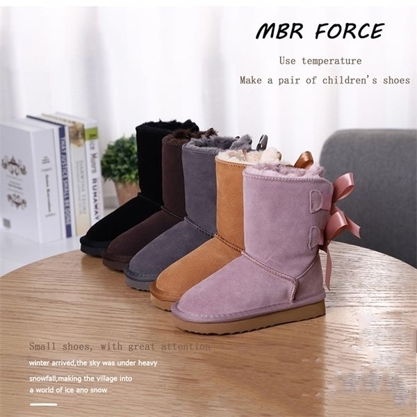 

mbr force new genuine leather fashion children snow boots keep warm and comfortable boys girls ankle boots bowknots snow boots q1214, Black;grey