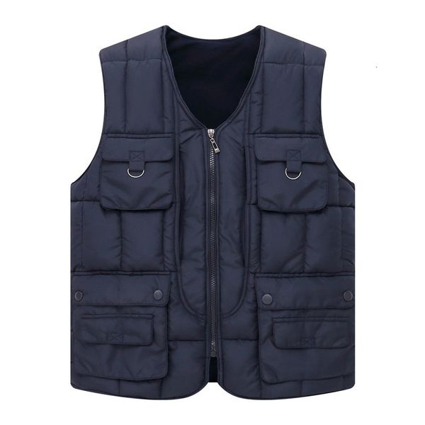 

men's thickened multi pocket down cotton dad fishing vest, Black;white