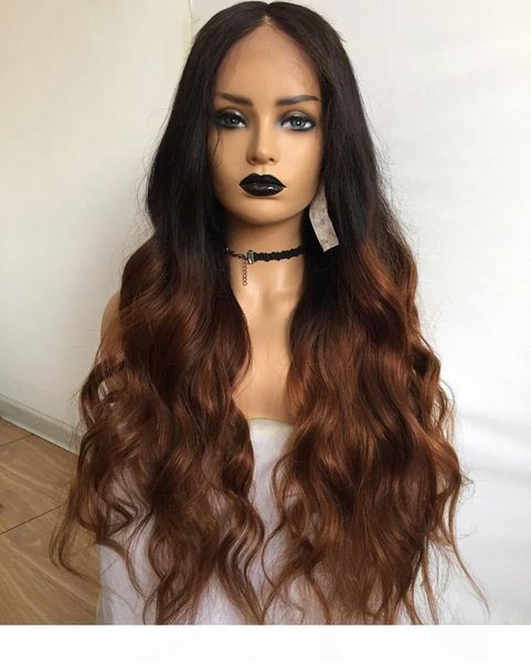 

1b 30 lace front wigs with baby hair indian body wave remy human hair ombre color wigs pre plucked hairline bleached knots, Black;brown