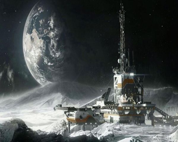 

wallpapers mural moon space station looks to earth planet 3d custom tv sofa background wall technology sense wallpaper
