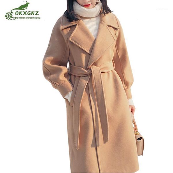 

high-end woolen jacket female medium long new korean loose double-breasted winter women's woolen coat fashion thick warm outwear1, Black