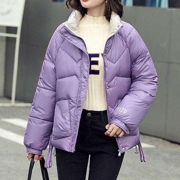 

women's down & parkas winter women 2021 fashion short cotton jacket coats warm zipper padded parka pocket stand collar shiny coat1, Black