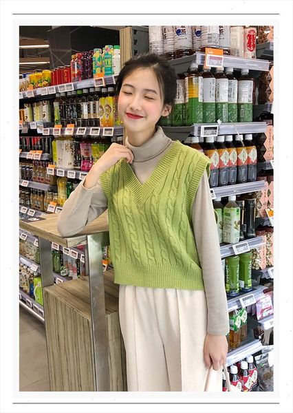 

2021 new spring autumn sweater vest women v neck knitted vest female casual tank sleeveless twist knit pullovers, White;black