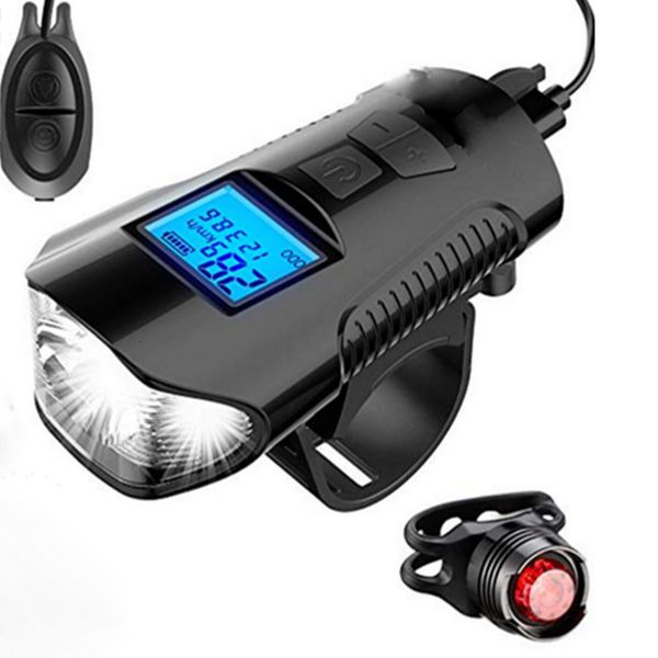 

waterproof bicycle light usb charging bike front light handlebar cycling head w/ horn speed meter lcd screen