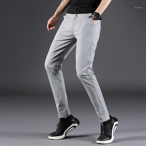 

2020 summer new men's thin cotton casual pants business solid color stretch trousers brand male gray plus size 381, Black