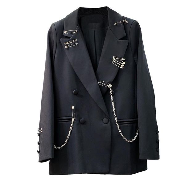 

women's suits & blazers [ewq]2021 autumn winter sweet women oversize jacket long sleeve loose ladies office coat outwear chain decorati, White;black