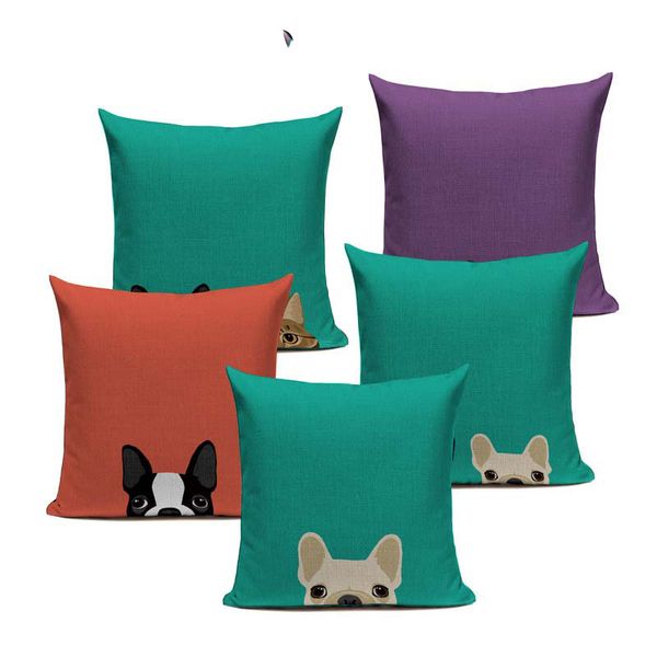 

cushion cover animal french bulldog pug dog pillowcase colorful cute woven cotton linen car pillow covers decorative home decor