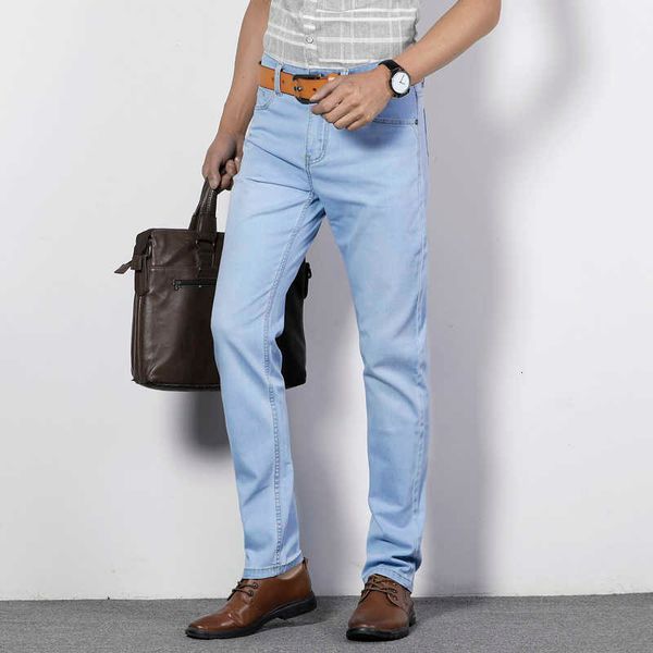 

3 colors men's jeans plus size 40 42 classic business straight slim casual denim pants male trousers brand clothes y1114, Blue