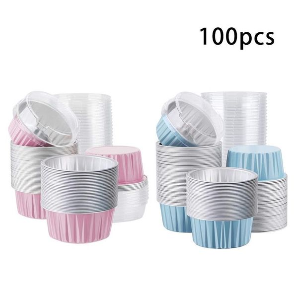 

100pcs 5oz 125ml disposable cake baking cups muffin liners cups with lids aluminum foil cupcake baking cups f wmtevk