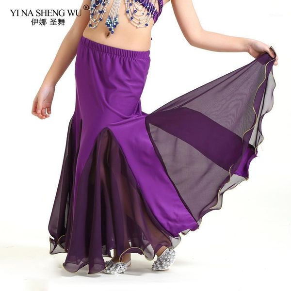 

stage wear children belly dance performance skirt kids mesh splicing clothes long fishtail professional belly1, Black;red